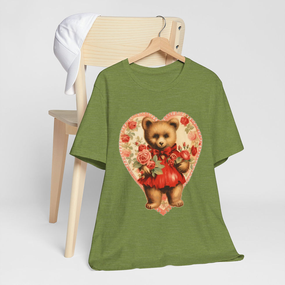 Thumbnail: Shabby Bear T-Shirt Roses and Hearts Valentine's Day Artistic Bear Lover Gift 