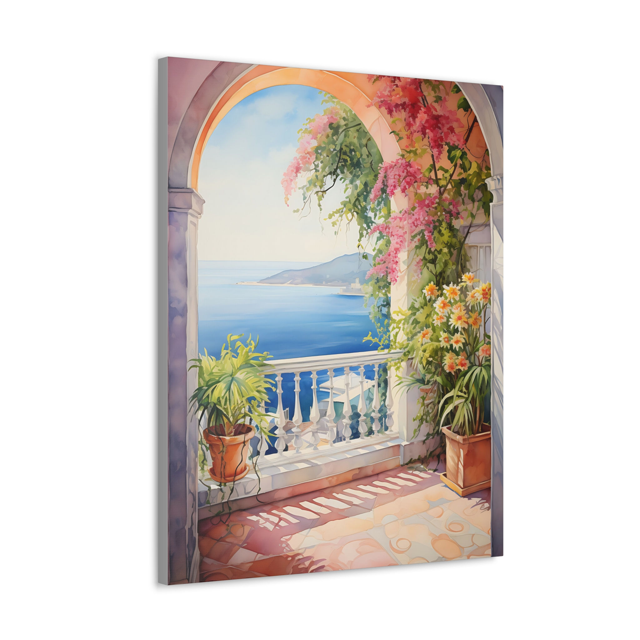 Canvas Art Seaside Mediterranean Villa Patio Vibrant Ocean Wall Decor 