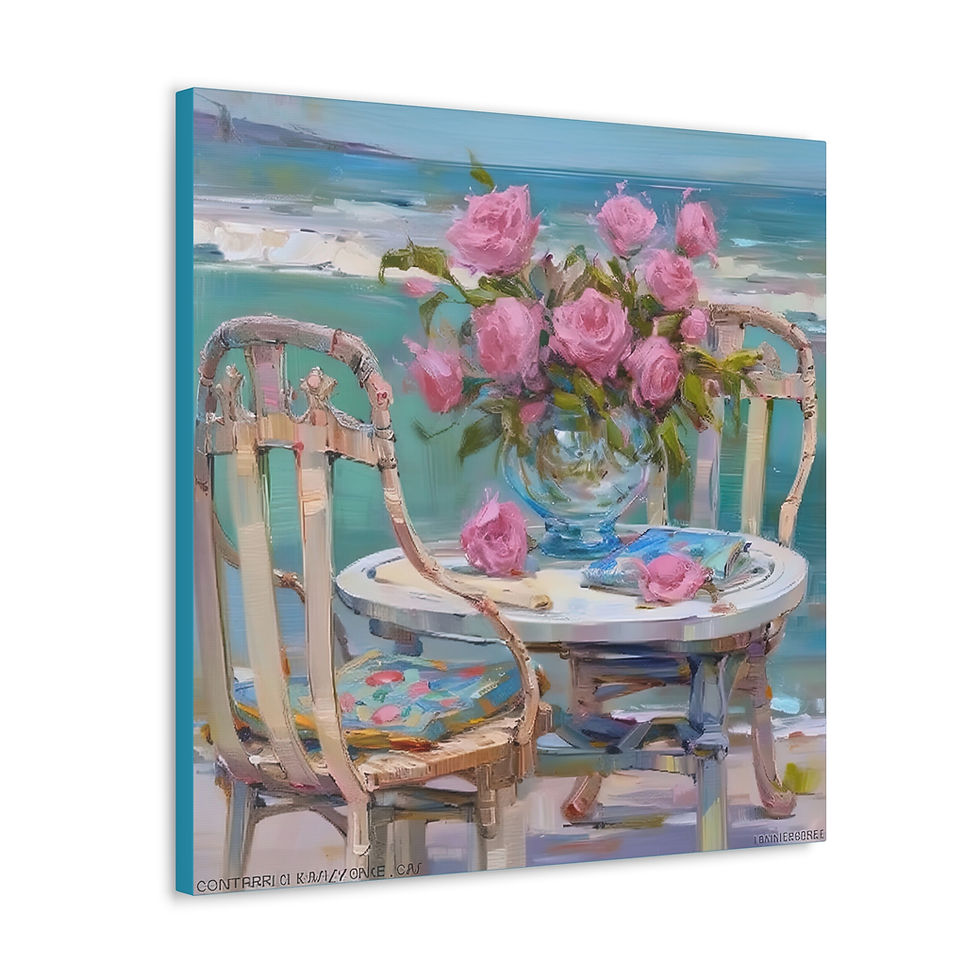 Thumbnail: Canvas Art Ocean Beach Seaside Cafe Vibrant Romantic Wall Decor 