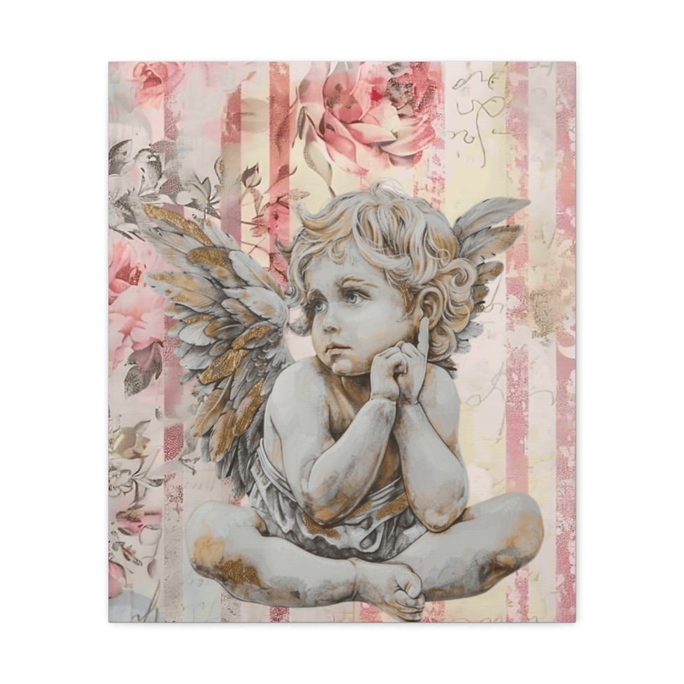 Thumbnail: Shabby French Angel Canvas Art Pastel Vintage Distressed Praying Cherub Decor 