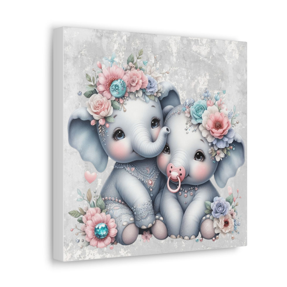Thumbnail: Artistic Nursery Decor Canvas Art Watercolor BOHO Baby Elephant and Flowers 