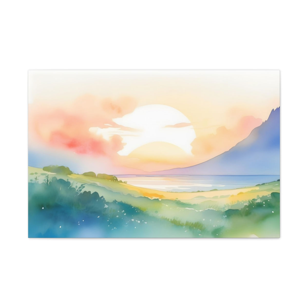 Misty Mountain Lake Sunset Canvas Art Landscape Watercolor Wall Decor 