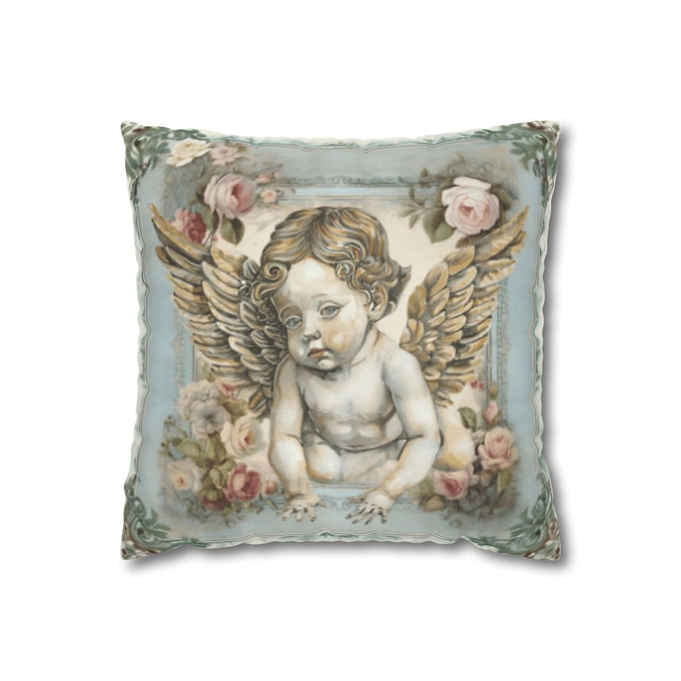 Thumbnail: Shabby Watercolor Cherub Throw Pillow cover French Country Angel Pink Roses 