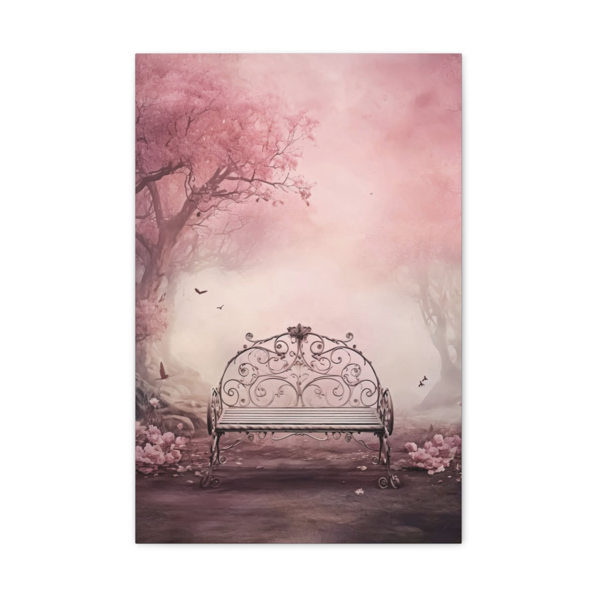 Elegant Canvas Art Shabby French Cottage Decor Victorian Pink Mist Garden Bench