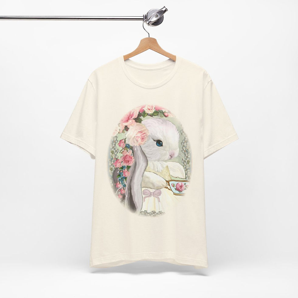 Thumbnail: Shabby Bunny having Tea T-Shirt Pink Roses Chic  Art Tee Artistic Apparel & Gift