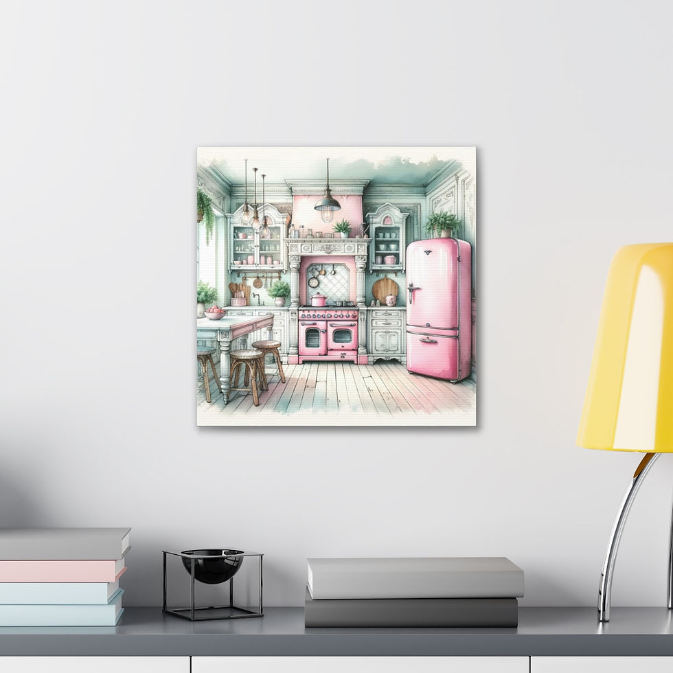 Thumbnail: Pink Retro Kitchen Art Shabby Cottage Farmhouse Kitchen Art Canvas Wall decor