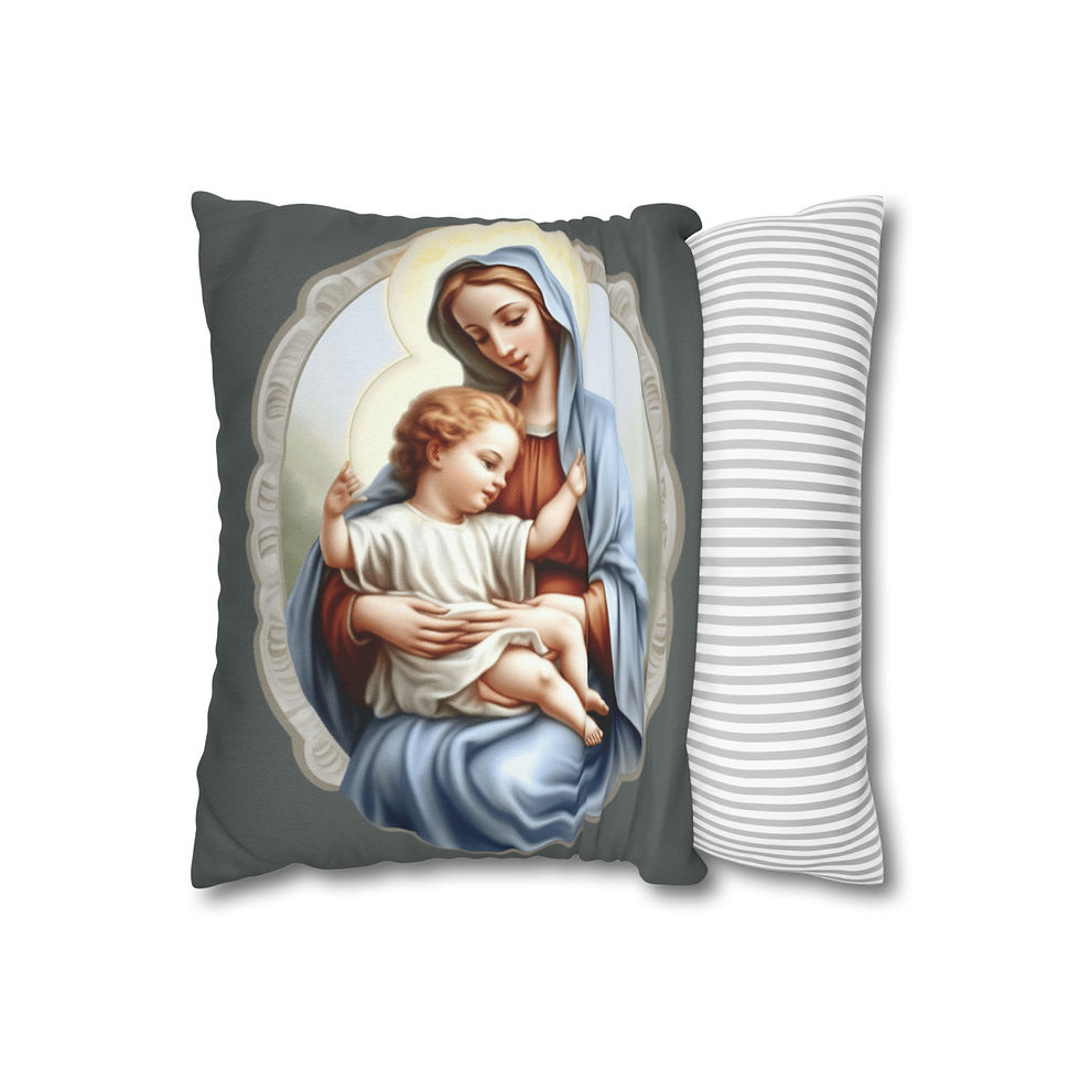 Thumbnail: Virgin Mary Throw Pillow cover Madonna & Child Jesus Religious Gifts Home Decor 