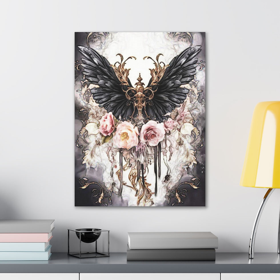 Thumbnail: Angel Wings Pink Roses Canvas Art Print Wall Decor Shabby French Gothic