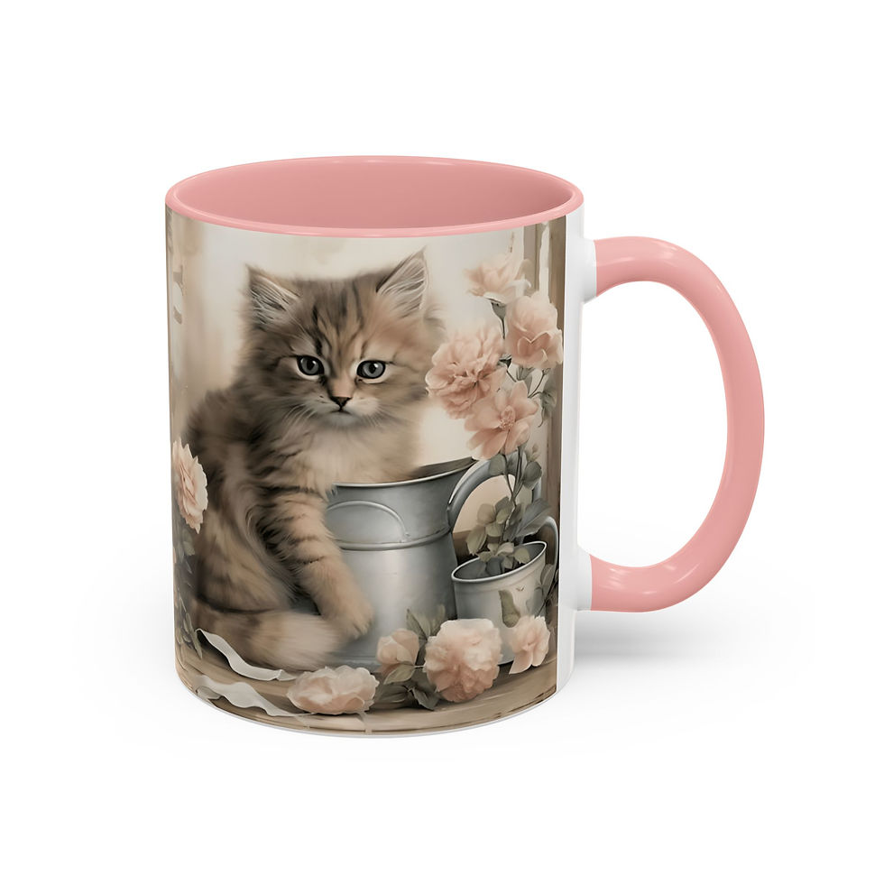 Thumbnail: Cat Art Coffee Mug Shabby Roses Victorian Kitten Farmhouse Gift Kitchen Decor