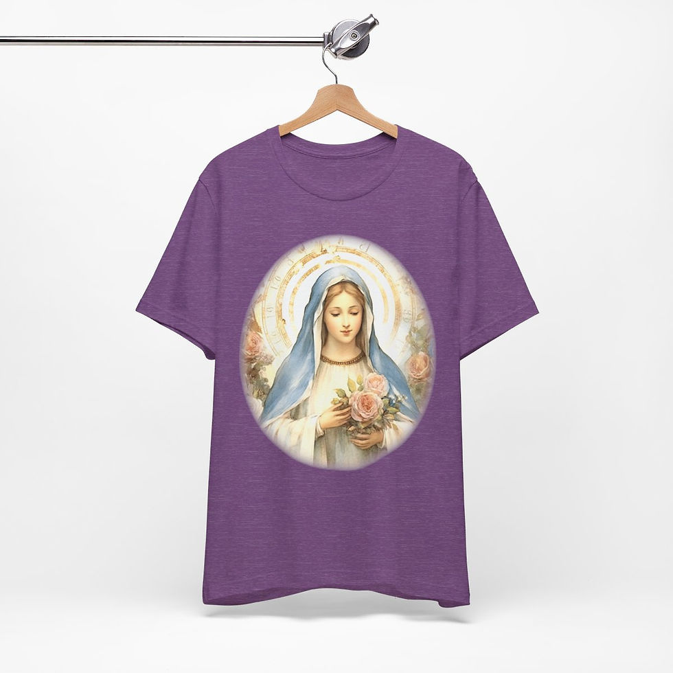Thumbnail: Virgin Mary T-Shirt Pink Rose Shabby Chic Ave Maria Art Tee Catholic Faith Gift