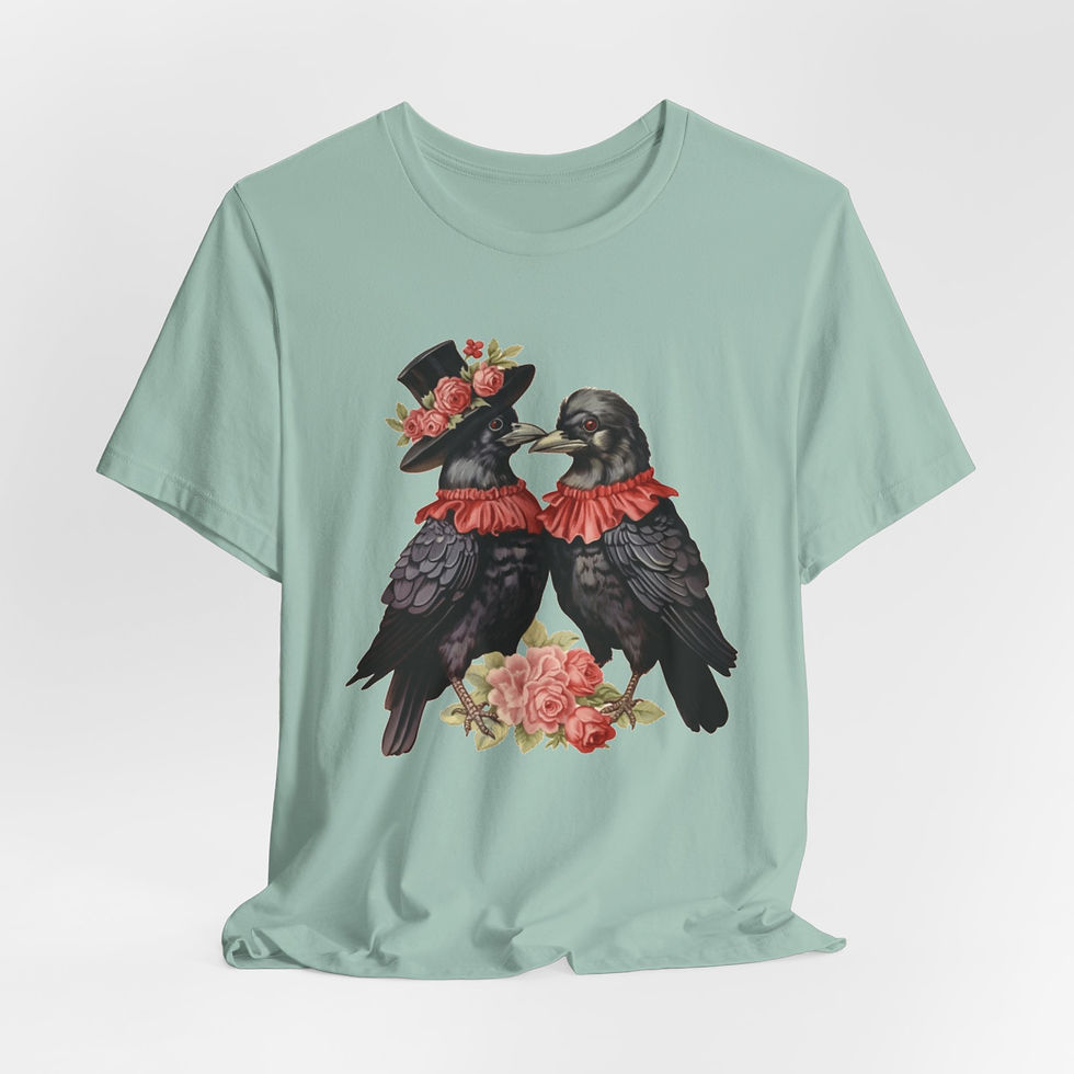 Thumbnail: Crow Couple T-Shirt Roses and Romance Valentine's Day Artistic Crow Lover Gift 