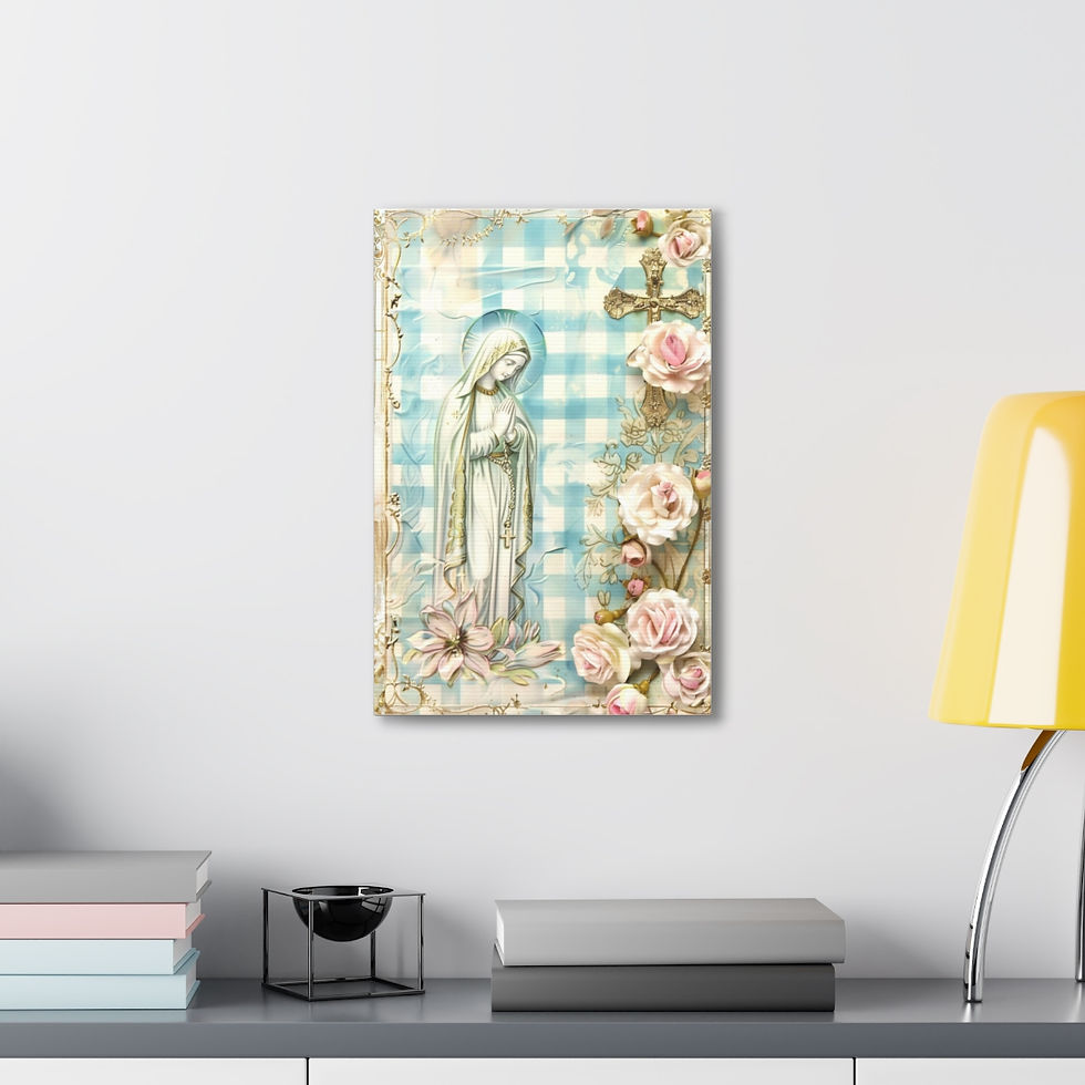 Thumbnail: Shabby Virgin Mary Canvas Art Vintage Blue White Pink French Country Wall Decor 