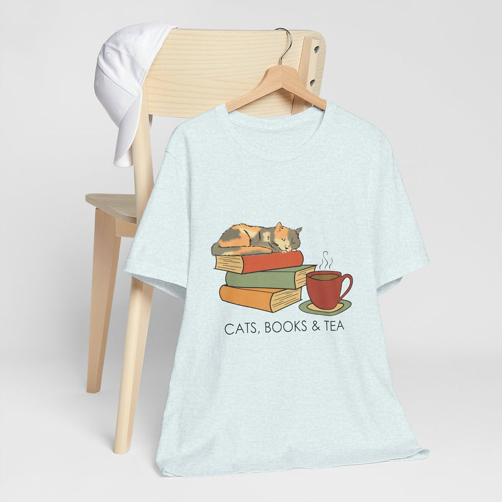 Thumbnail: Wearable Art T-Shirt Cats Books and Tea Expressive Apparel Funny Gifts