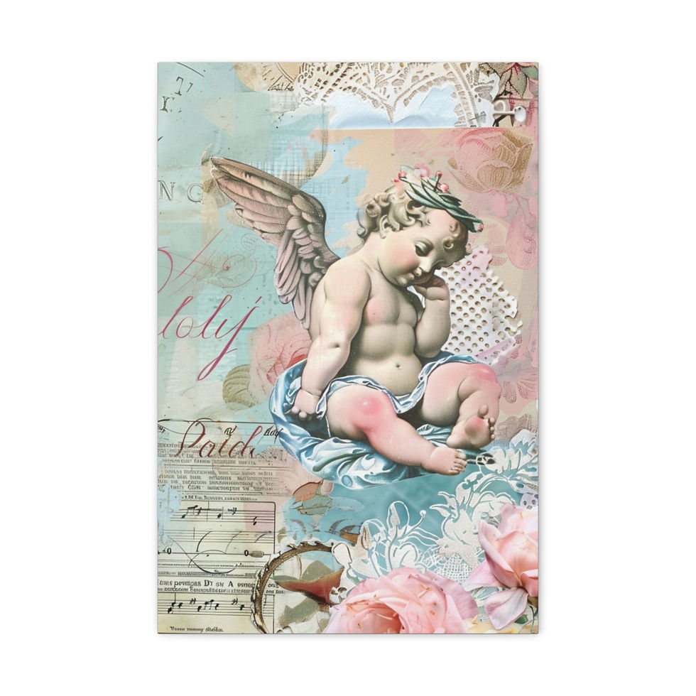 Thumbnail: Shabby French Angel Canvas Art Pastel Vintage Distressed Victorian Cherub Decor 