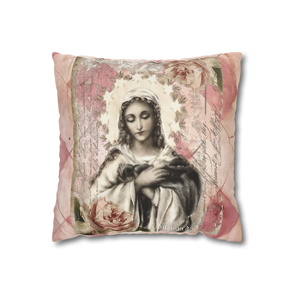Thumbnail: Pink Shabby Distressed Virgin Mary Rose Throw Pillow cover Religious Home Decor 