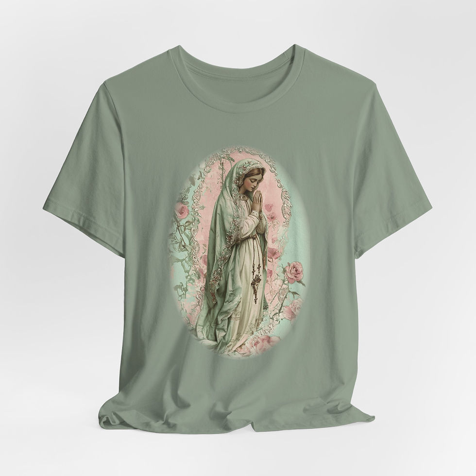 Thumbnail: Artistic T-Shirt Virgin Mary Pink Roses Religious Grace Catholic Faith Gift 