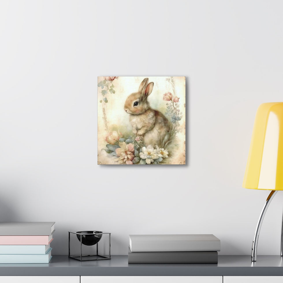 Thumbnail: Shabby French Country Decor Canvas Art Cozy Farmhouse Cottage Art Pastel Bunny