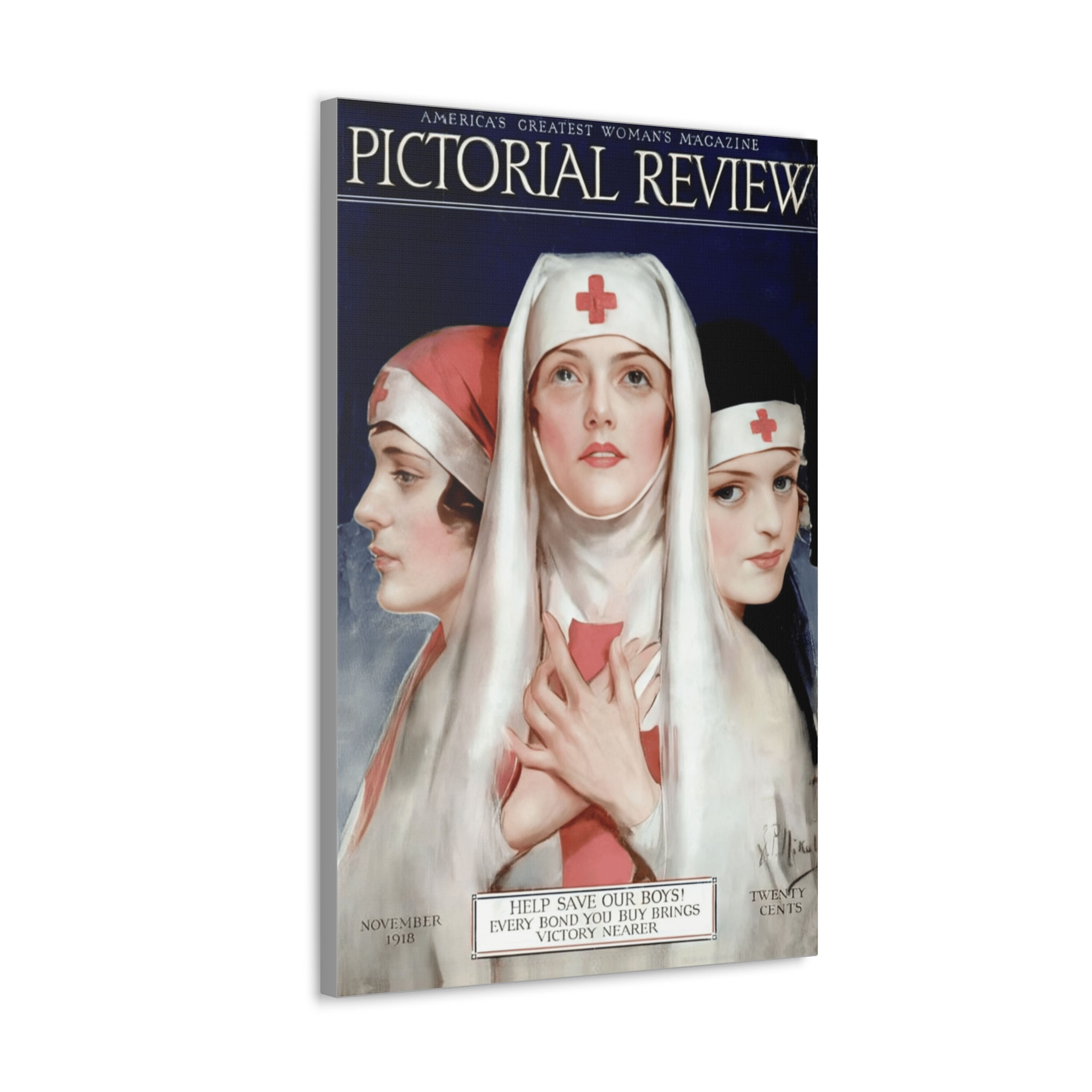 Vintage Red Cross Nurse Art Canvas WWI 1918 Victory Bonds Wall Decor