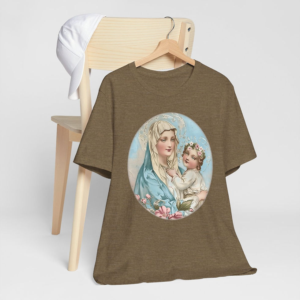 Thumbnail: Vintage Madonna & Child T-Shirt Shabby Virgin Mary Apparel Art Tee Catholic Gift