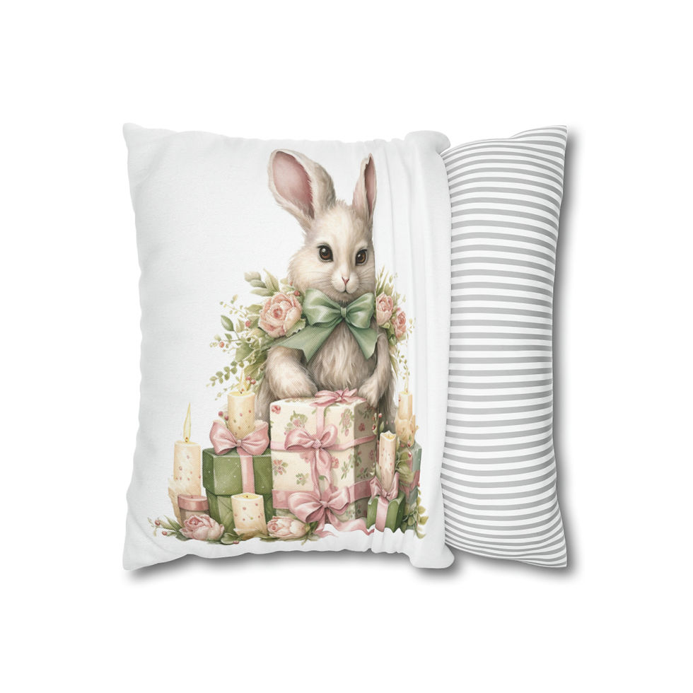 Thumbnail: Shabby Christmas Throw Pillow cover Victorian Bunny rabbit Pink Holiday Decor
