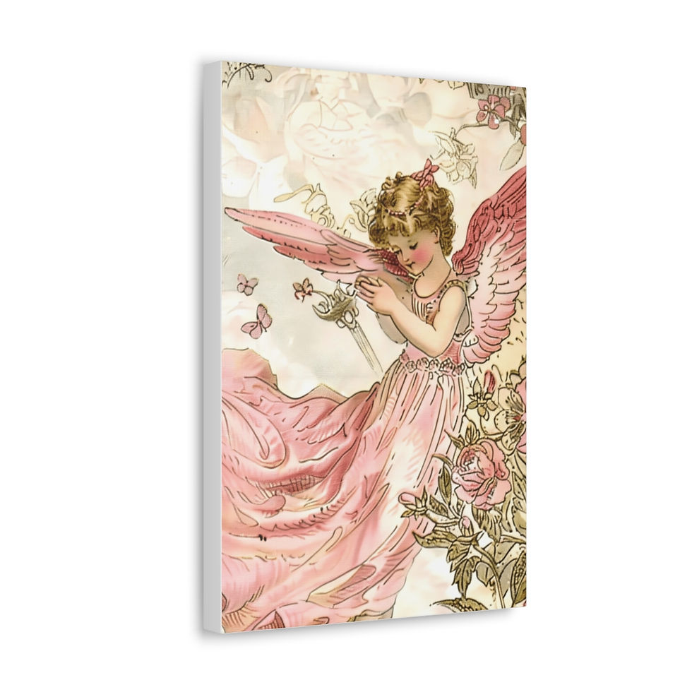 Thumbnail: Shabby Distressed Angel Canvas Art Pink Vintage French Victorian Cherub Decor 