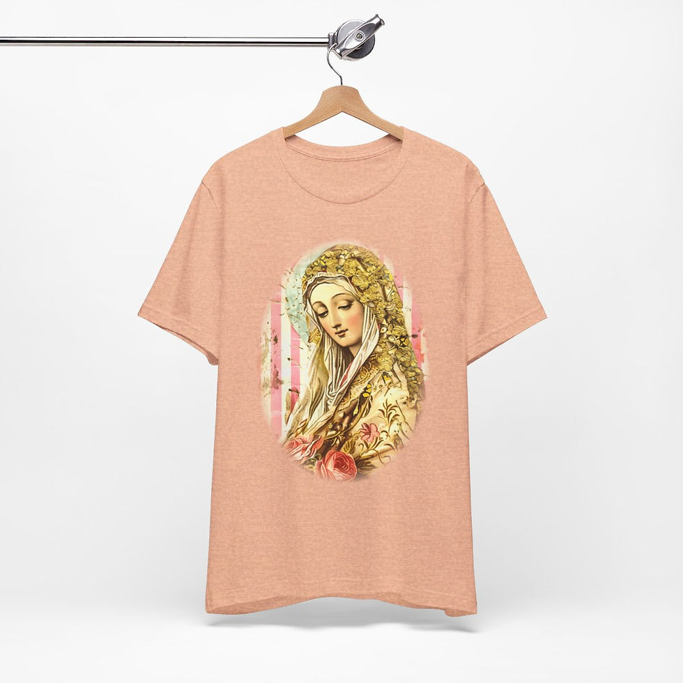 Thumbnail: Shabby Virgin Mary T-Shirt Ave Maria Religious Faith Art Tee Catholic Gifts