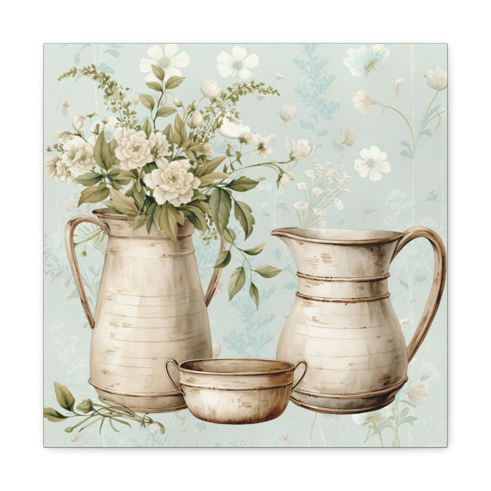Thumbnail: Shabby French Canvas Art Farmhouse Blue and White Artwork Cottage Wall decor