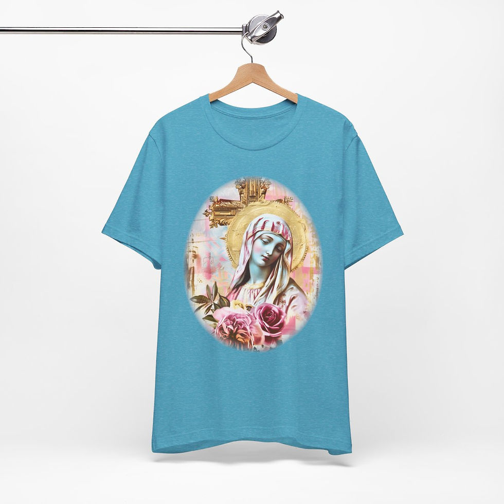 Thumbnail: Shabby Virgin Mary T-Shirt Ave Maria Religious Faith Art Tee Catholic Gifts