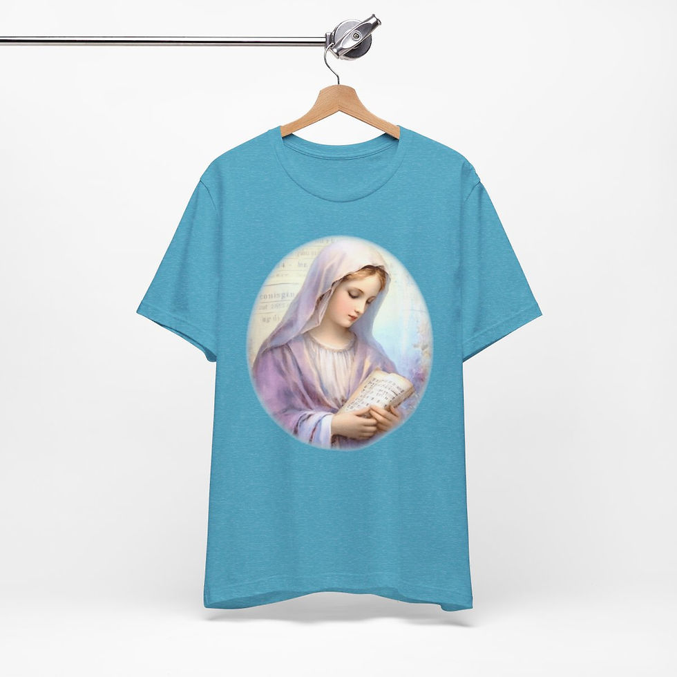 Thumbnail: Virgin Mary T-Shirt Pink Rose Shabby Ave Maria Art Tee Catholic Faith Gifts