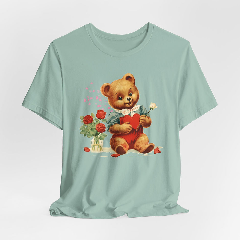 Thumbnail: Shabby Bear T-Shirt Roses and Hearts Valentine's Day Artistic Bear Lover Gift 
