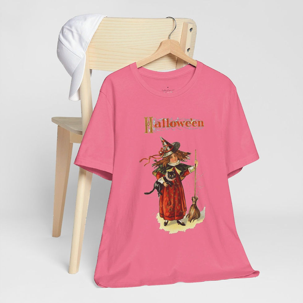 Thumbnail: Vintage Halloween T-Shirt Witch and Black Cat Cute Art Tee Trendy Apparel