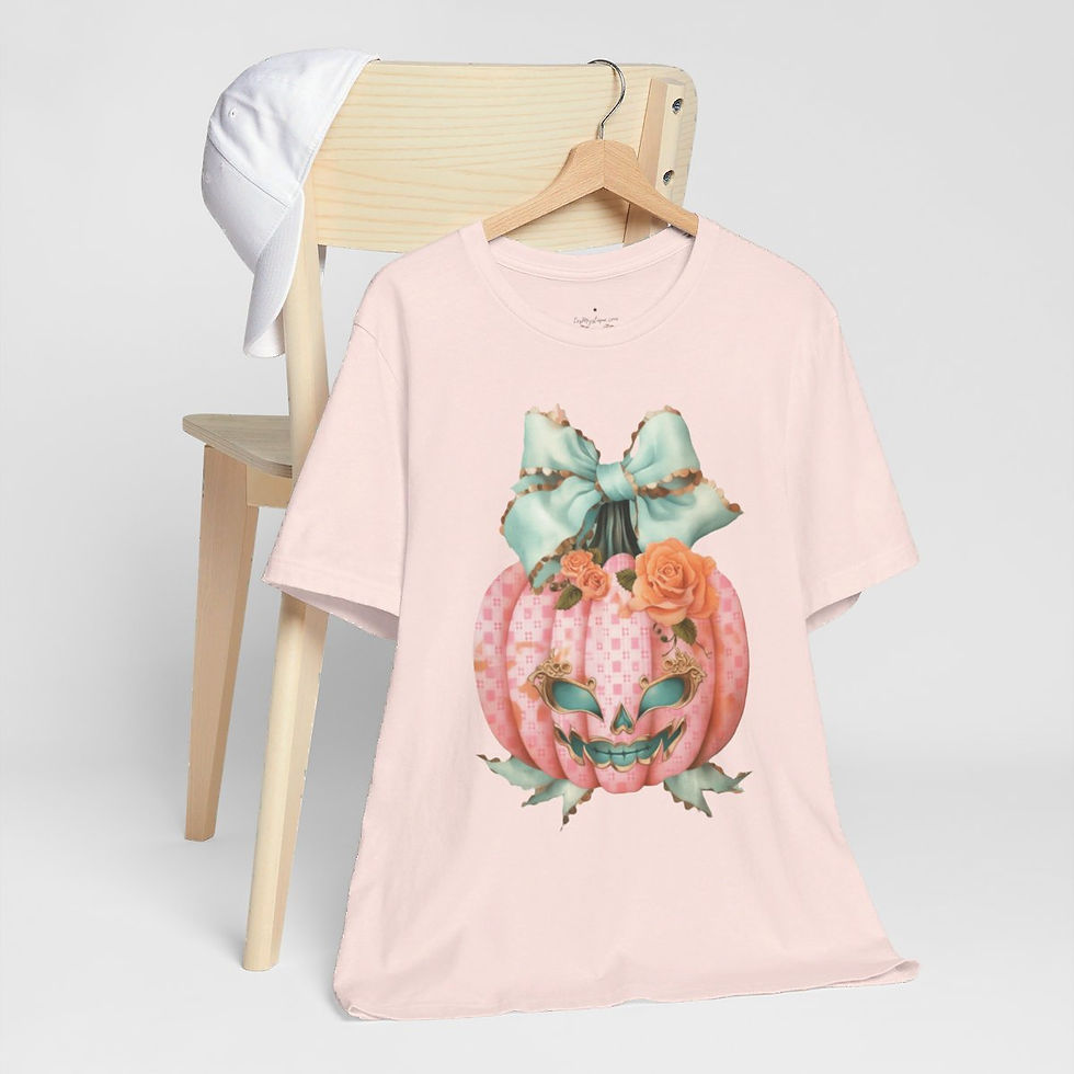 Thumbnail: Halloween T-Shirt Creepy Pink Pumpkin Shabby Roses Art Tee Trendy Apparel Gift