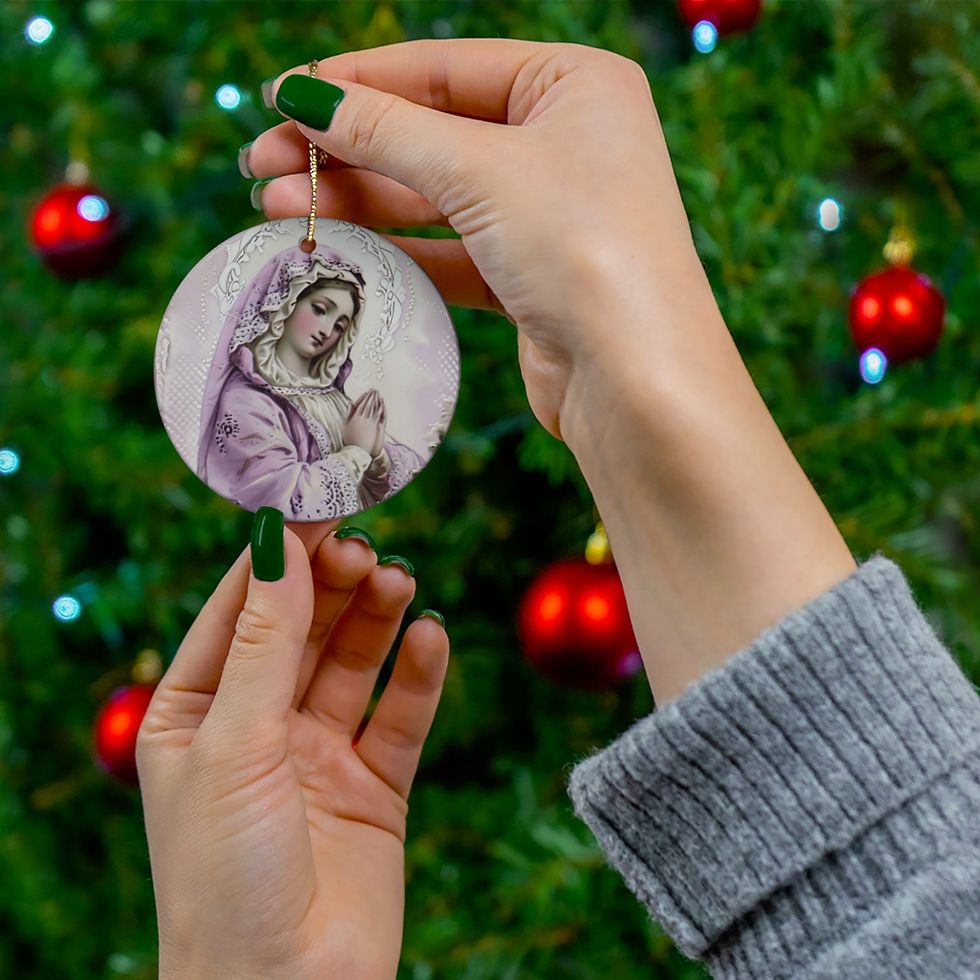 Thumbnail: Shabby Virgin Mary Ceramic Ornament Lavender Christmas Decor Catholic Gifts