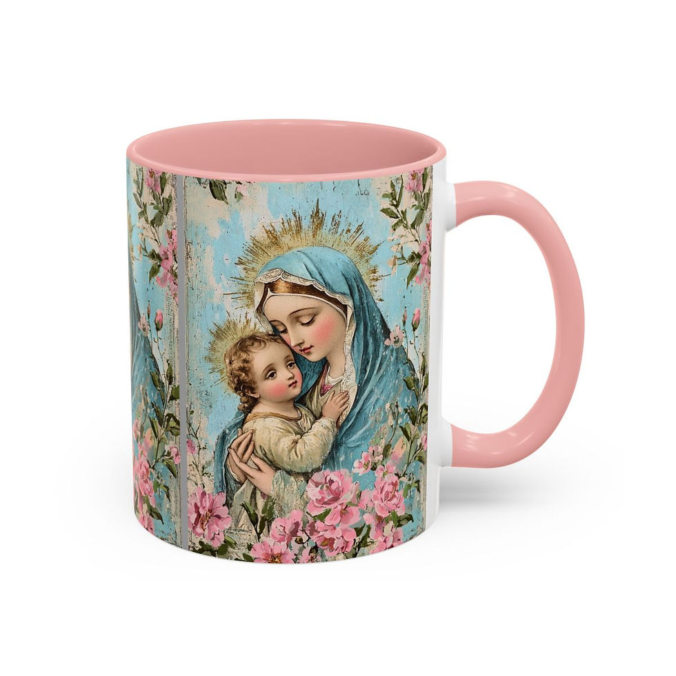 Thumbnail: Shabby Virgin Mary Coffee Mug Pink Blue Madonna and Child Mother Mary Art Gifts
