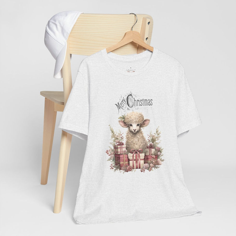 Thumbnail: Shabby Farmhouse Christmas T-Shirt Lamb Art Tee Vintage style Cottage Pink Roses