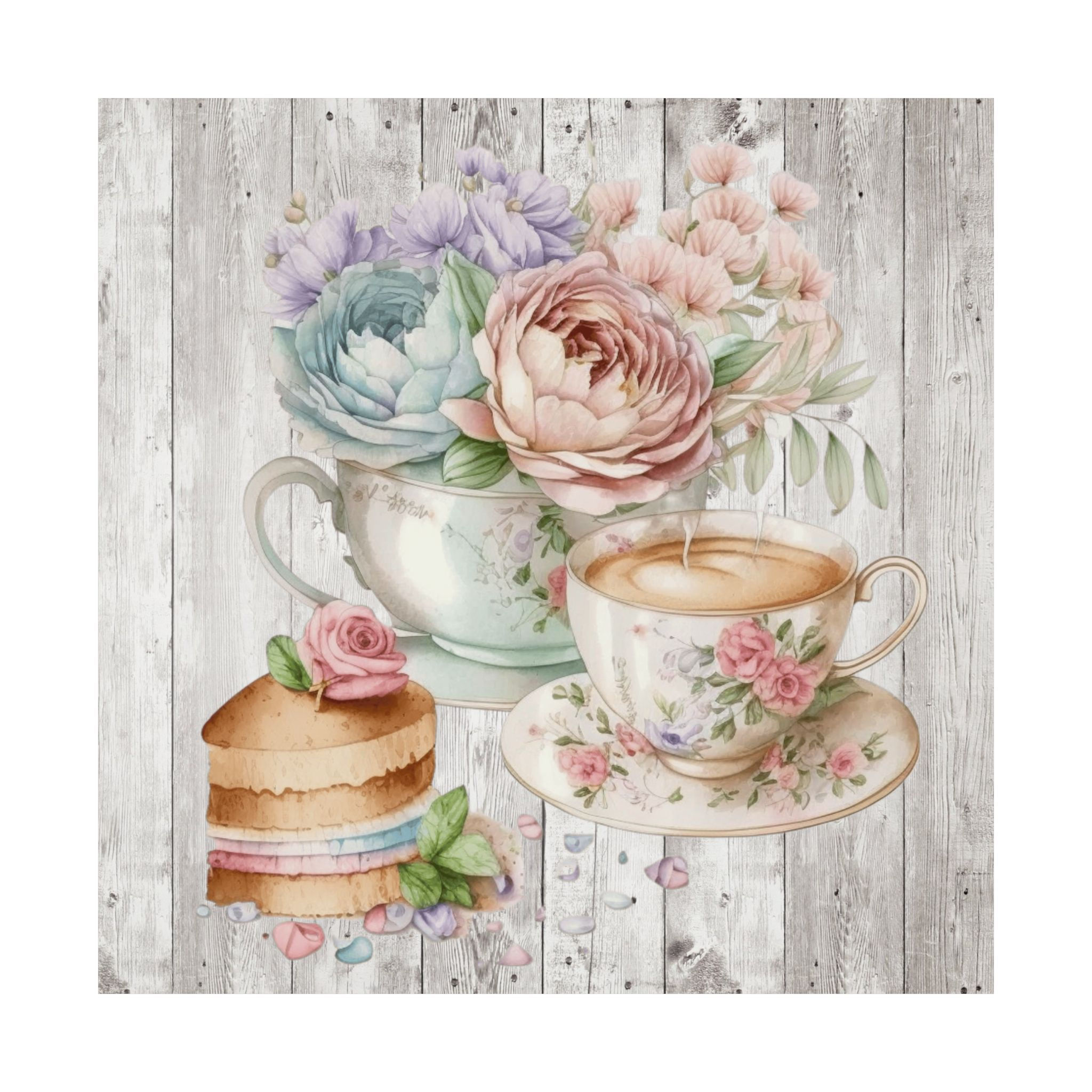 Shabby Tea Art Print Pink Victorian Roses & Teacup French country Kitchen Decor