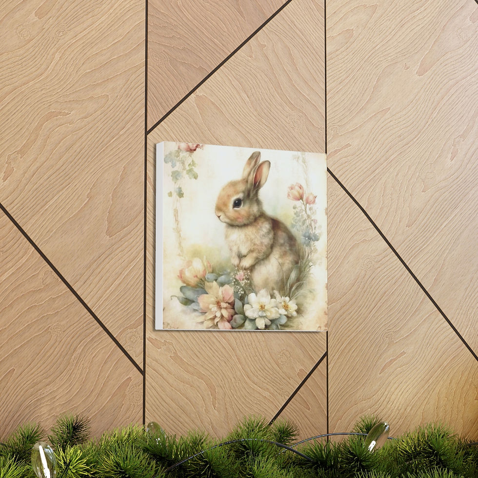 Thumbnail: Shabby French Country Decor Canvas Art Cozy Farmhouse Cottage Art Pastel Bunny
