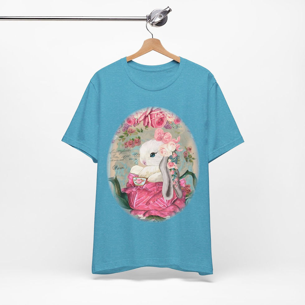 Thumbnail: Shabby T-Shirt Bunny having Tea Pink Roses Chic Art Tee Artistic Apparel & Gifts