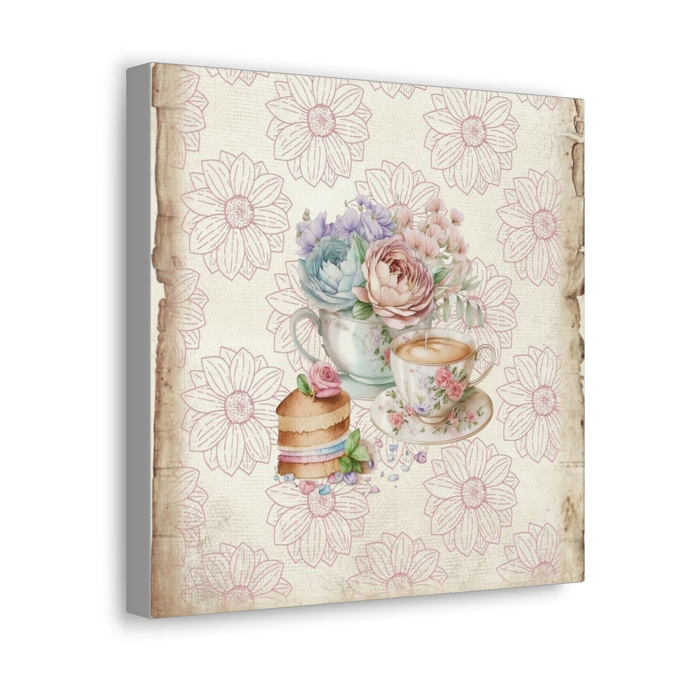 Thumbnail: Shabby French Country Teacups Canvas Art Print Victorian Tea Pastel Flowers