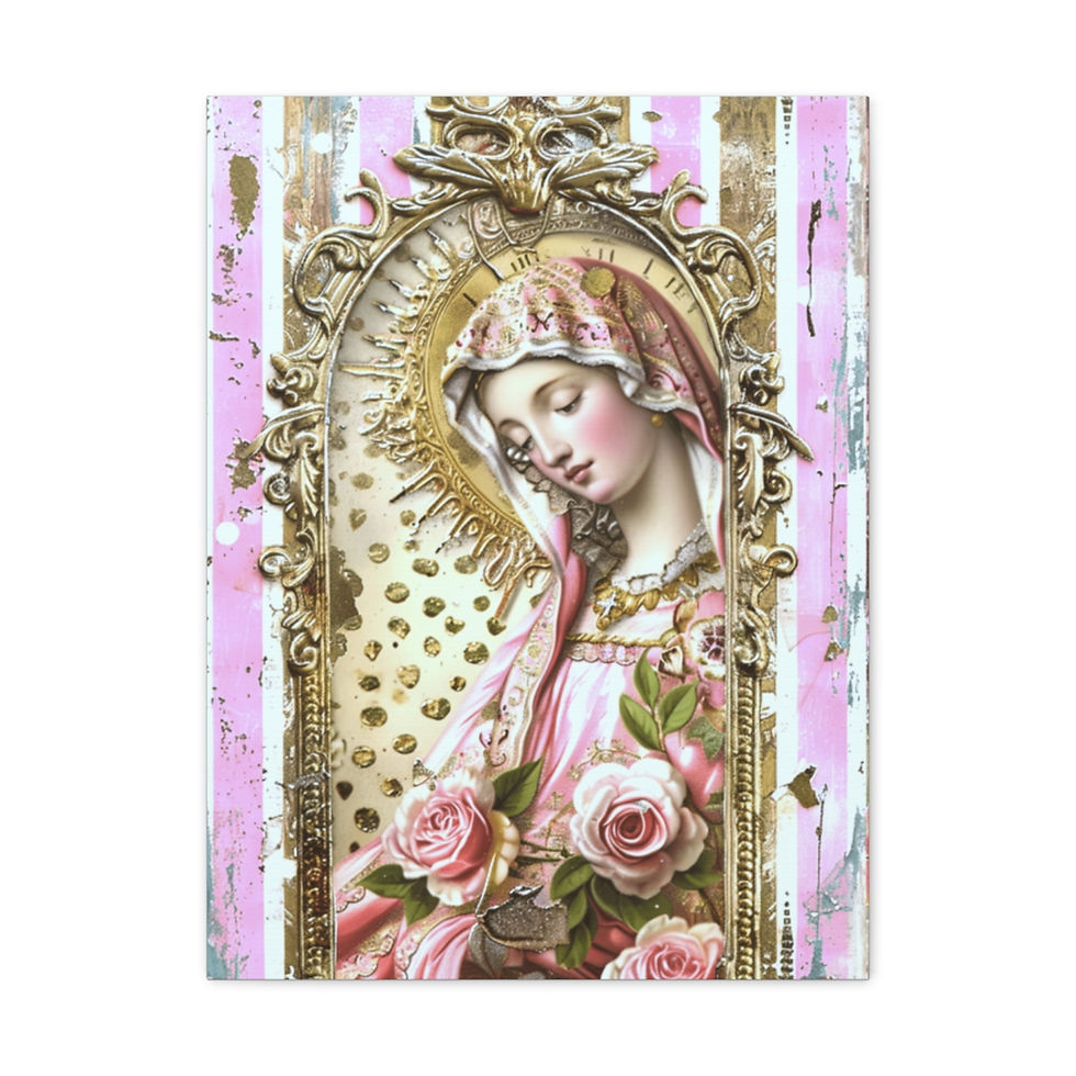 Thumbnail: Shabby Virgin Mary Canvas Art Vintage Pink Pastel French Country Wall Decor 