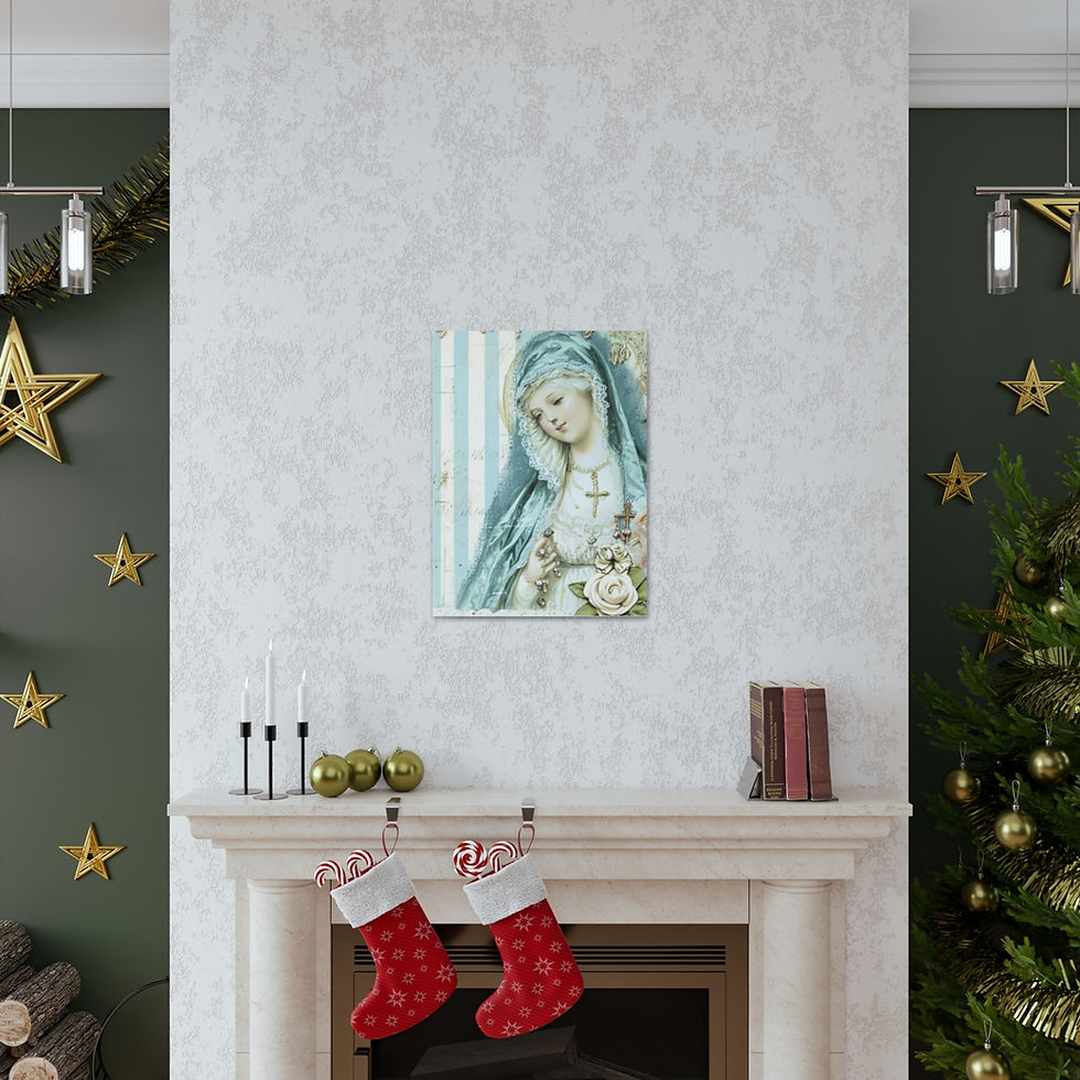 Thumbnail: Shabby Virgin Mary Canvas Art French Country Decor White Roses Religious Artwork