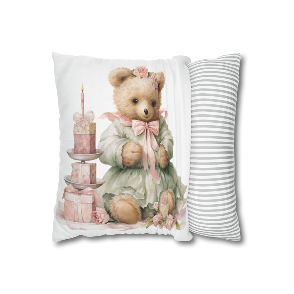 Thumbnail: Shabby Christmas Throw Pillow cover Victorian Bear Pink Nursery Holiday Decor