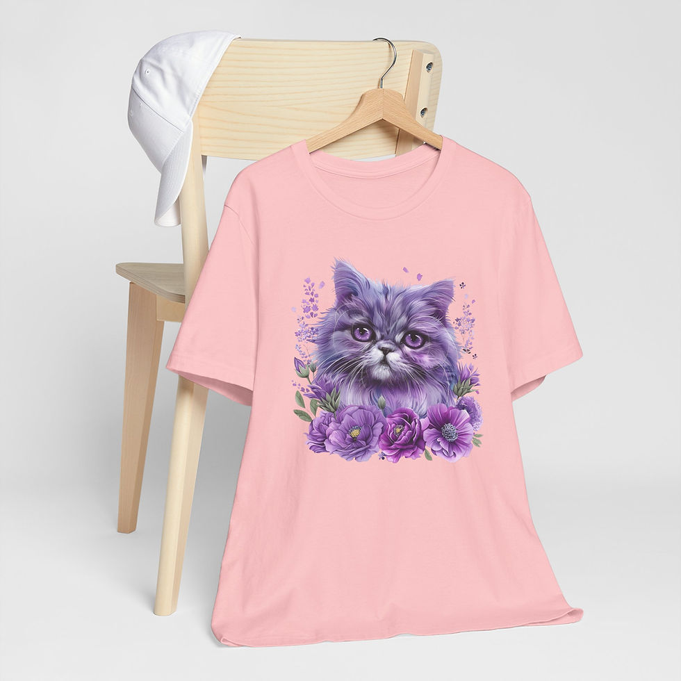 Thumbnail: Artistic Cat T-Shirt Shabby Boho Purple Kitten Art Hippie Cat Lover Gift