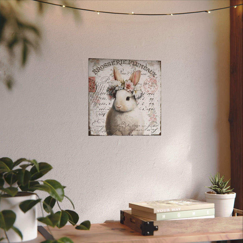 Thumbnail: Shabby Rabbit Giclee Print Vintage Bunny Art French Country Cottage wall decor