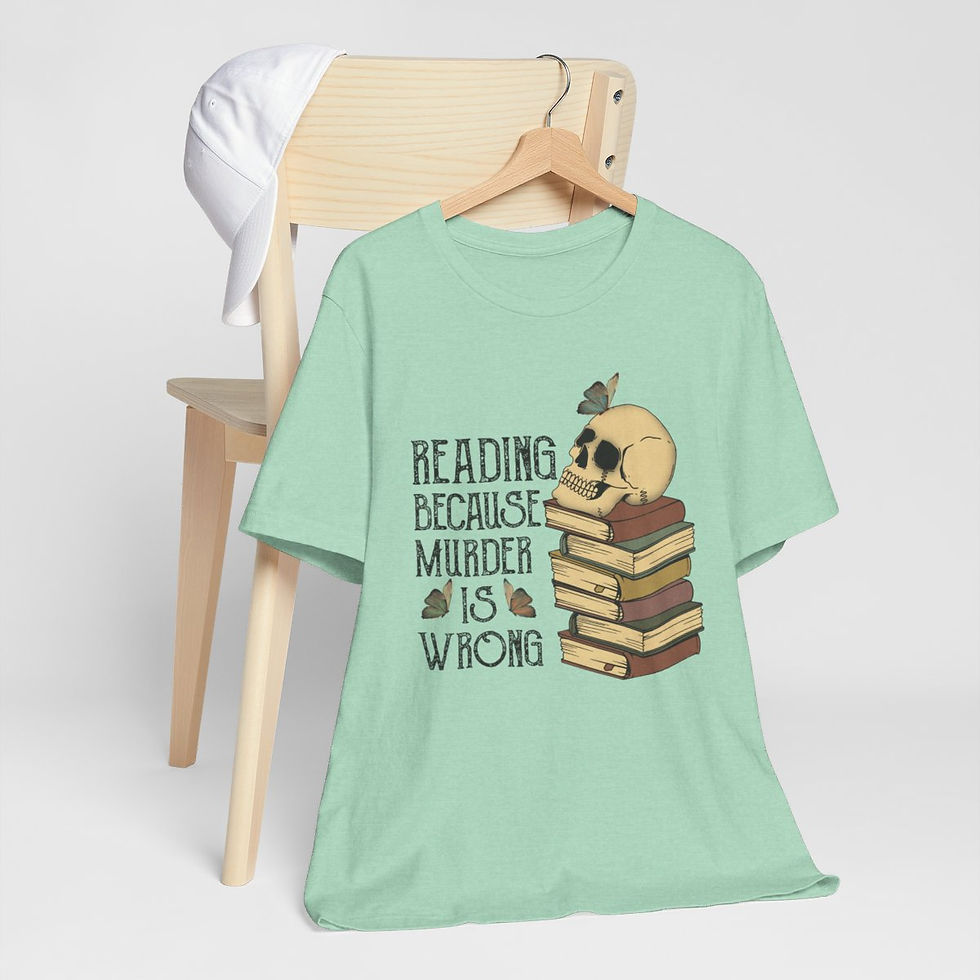 Thumbnail: Wearable Art Artistic T-Shirt Reading Because Murder is Wrong Sarcastic Apparel
