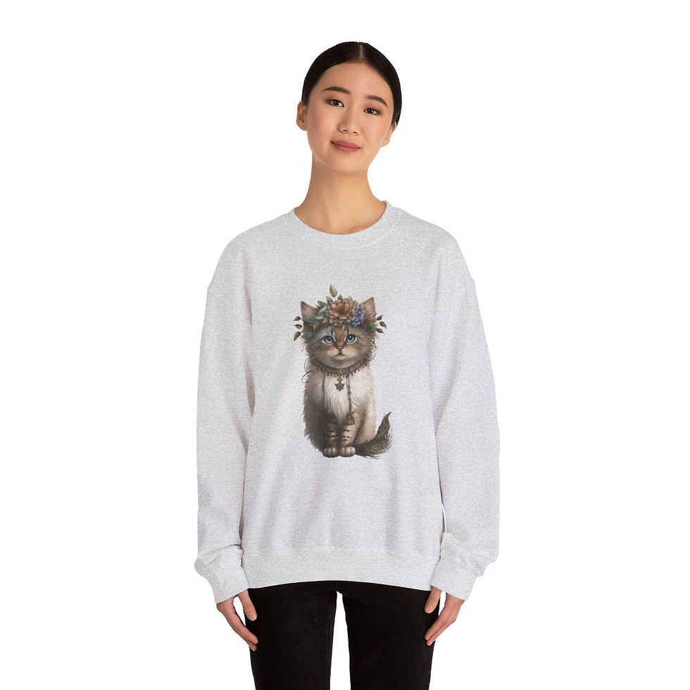 Thumbnail: BOHO Kitten Sweatshirt Wearable Art Cat Lover Gifts Fall Apparel 