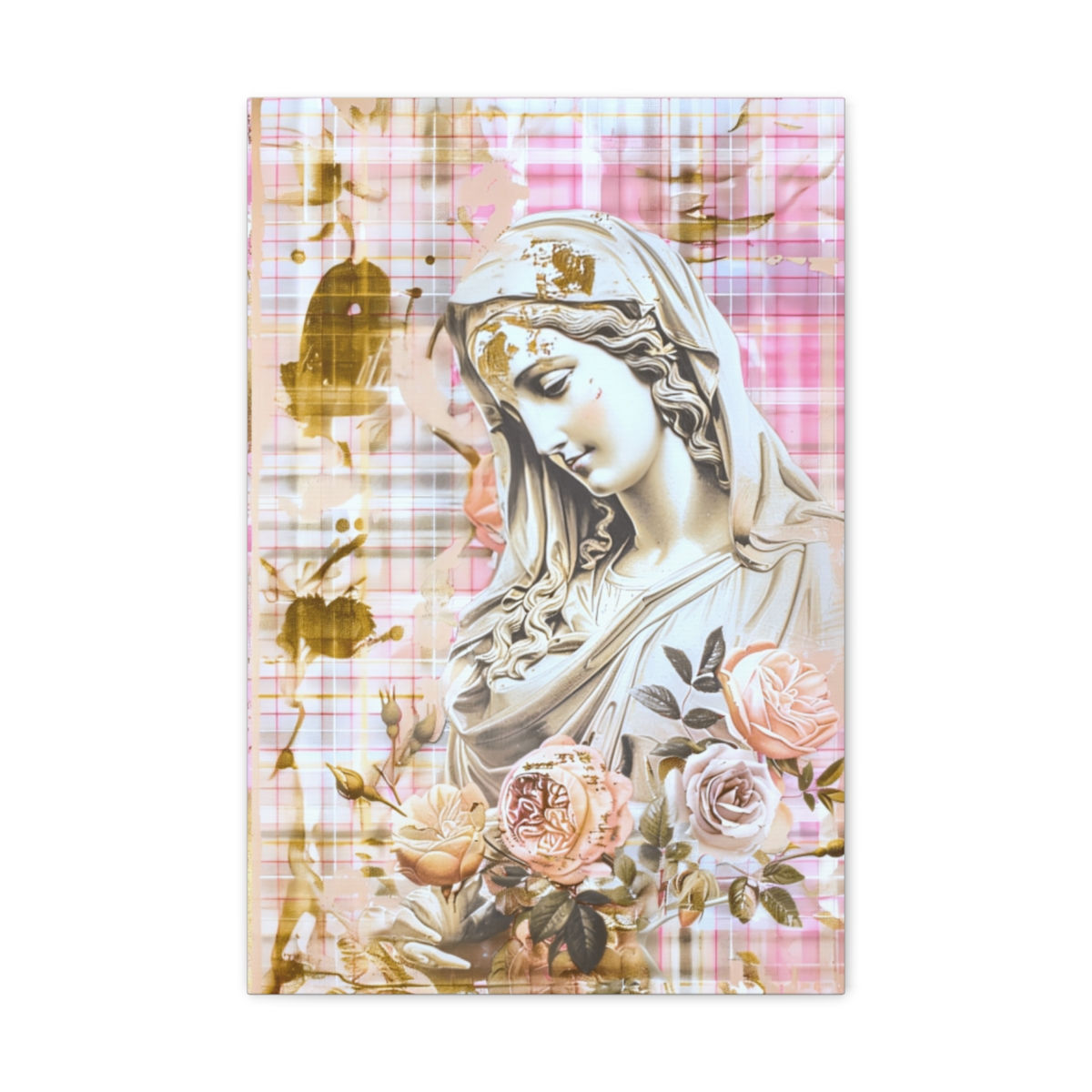 Shabby Virgin Mary Canvas Art Vintage Pink Pastel French Country Wall Decor 