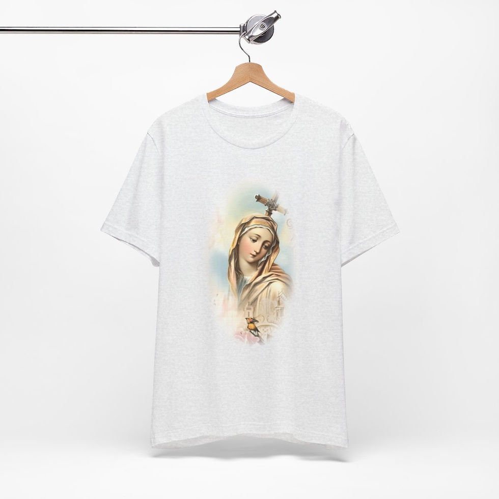 Thumbnail: Virgin Mary T-Shirt Shabby Our Lady Fatima Ave Maria Faith Art Tee Catholic Gift