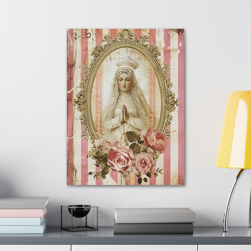 Thumbnail: Shabby Pink Virgin Mary Canvas Art Vintage Style Distressed Religious Wall Decor
