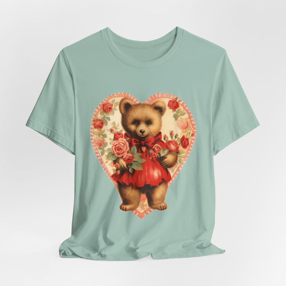Thumbnail: Shabby Bear T-Shirt Roses and Hearts Valentine's Day Artistic Bear Lover Gift 